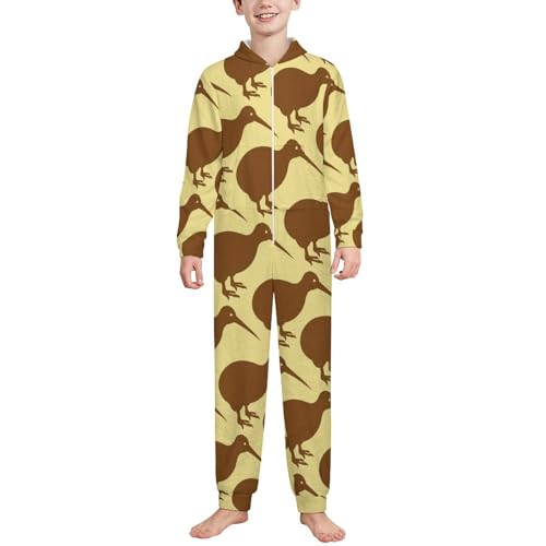 Kiwi Birds Print Kids Jumpsuits One-Piece Warm Jumpsuits for Boys Girls Flannel Outfits Rompers