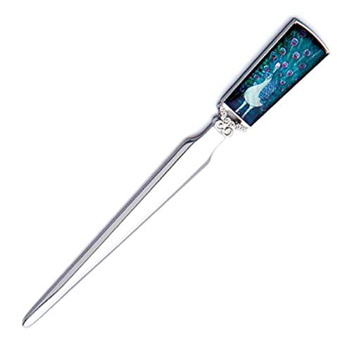 Antique Alive Mother of Pearl Peacock Design Black Metal Steel Knife Office Sword Blade Hand Envelope Gift Letter Opener (O110)