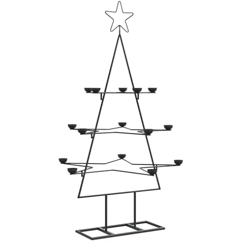 vidaXL Black Metal Christmas Tree with Tealight Holders Cover