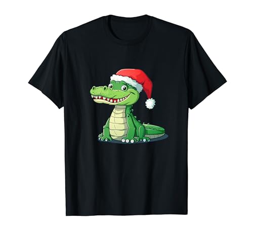 Bonito disfraz de cocodrilo con Papá Noel para fanáticos de cocodrilo Camiseta