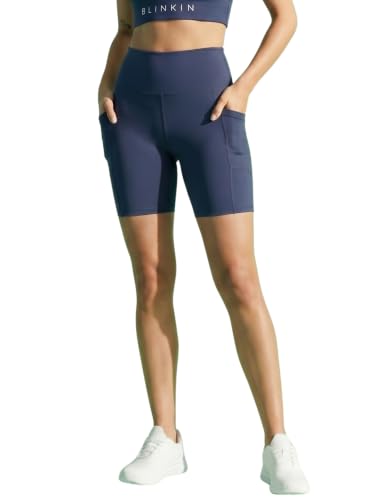 Image of BLINKIN Women's Shorts Gym Tights with 2 Pockets - High Waisted Tummy Control Cycling Tights & Yoga Pants for Women Workout Activewear (3030)