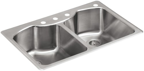 Kohler K-3842-4-Na Octave Top-Mount Double-Equal Bowl Kitchen Sink With 4 Faucet Holes, Stainless Steel #TOP7