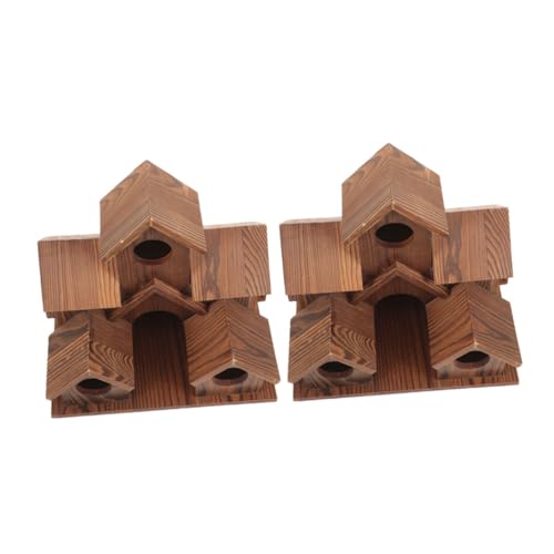 ノーブランド品 2個実木製バードハウス 野鳥用ネスティングボックス 自然調和のガ