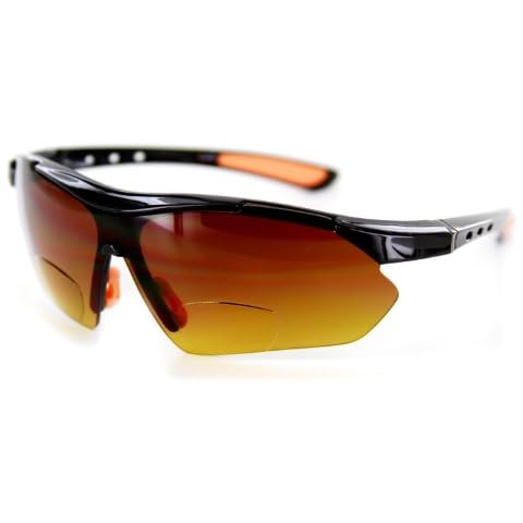 Aloha Eyewear Daredevil Fashion Bifocal Sunglasses w/Wrap-Around Sports Design and Anti-Glare Coating for Active Men (Black Orange, 1.50) Cover