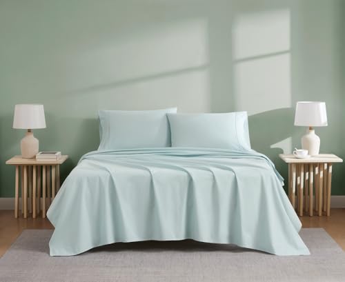Linen Closet Juego de sábanas de algodón orgánico Aqua King de 4 Piezas