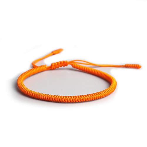 EXINOX Pulsera Espiritual Tibetana | Hombre Mujer | Pulsera Hecha a Mano | Nudo Tradicional Budista (Naranja)