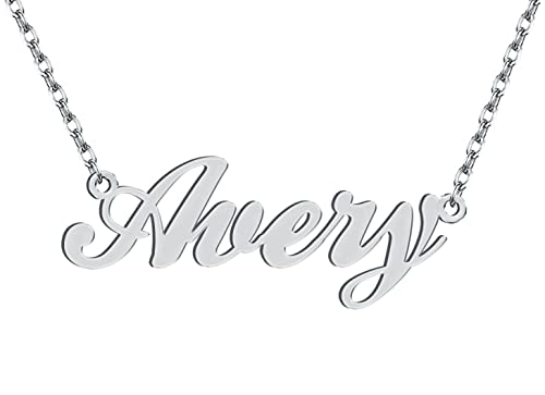 Dancing Wolf Silver Avery Name Necklace Initial Charm Nameplate Necklaces for Womens Birthday Friendship Jewelry Stainless Steel