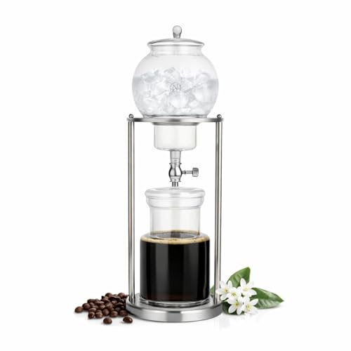 Nispira Luxury Ice Cold Brew Dripper Coffee Maker in Stainless Steel and Borosilicate Glass, 1000 ml Silver