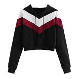 TWIFER Damen Stitching Langarmshirt Hoodie Sweatshirt Crop Pullover Mit Kapuze Streetwear
