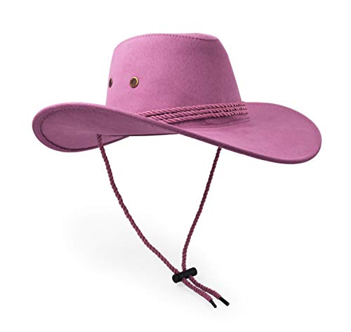 Cowboy Hat, Sun Hat Faux Felt Leather Suede Travel Cap Western Hat Outdoor Sun Protect Pink #TOP1