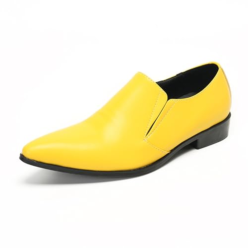 Mens Dress Shoes, Solid Color Loafers Plus Size Genuine Leather Slip on Casual Business Low Top Pointed Toe Breathable Suit Wedding Shoes, 40 EU,Yellow