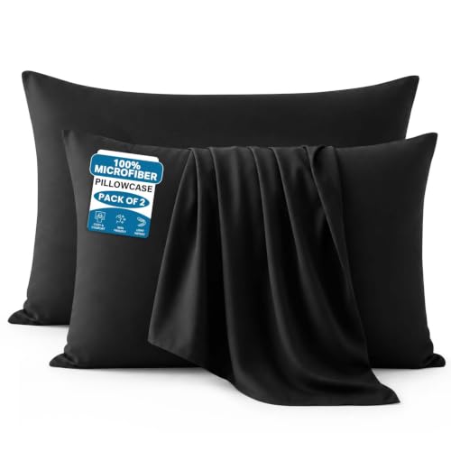 Image of Moonlight Bedding Pillow Cases 2 Pack – Black Pillowcases Envelope Closure Super Soft Brushed Microfiber Standard House Wife Pillow Covers, (50 X 75 CM)