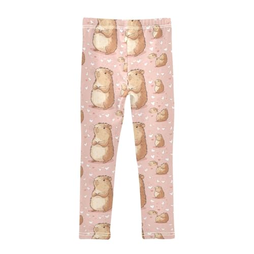 Boccsty Cute Capybara White Hearts Girls Leggings Kids Yoga Pants Dance Active Tights 4T2