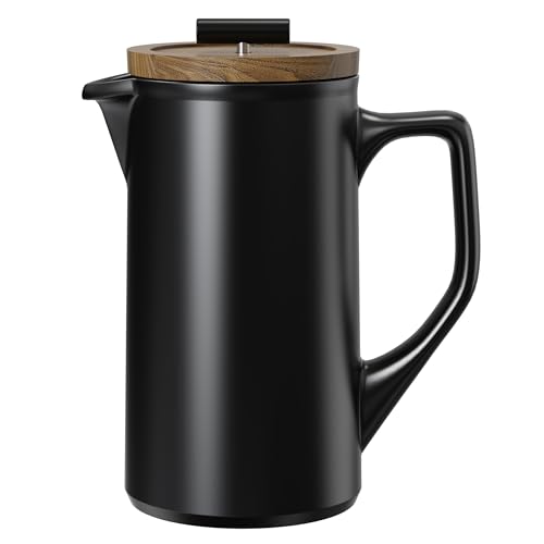 DHPO Ceramic French Press 22oz Walnut Wood Lid Black