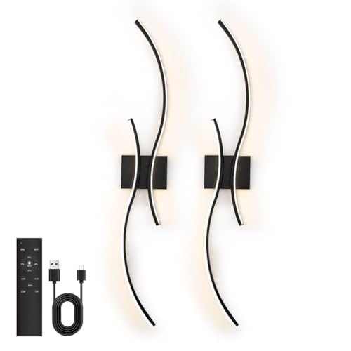 LOGT Lampada da Parete Lunga Ricaricabile a LED per Interni Dimmerabile Telecomando e Interruttore a Sfioramento Applique USB Wireless Luce da Parete Ricaricabile 10000mAh Temporizzazione,2pcs