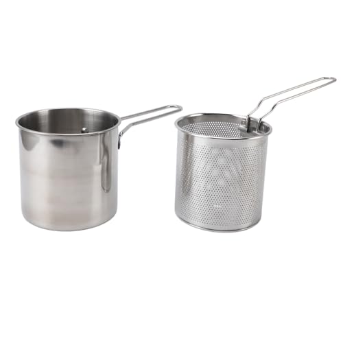 Freidora, sartén de acero inoxidable 304, mini freidora de acero inoxidable con canasta colador y mango, freidora para freír pescado, camarones y pollo