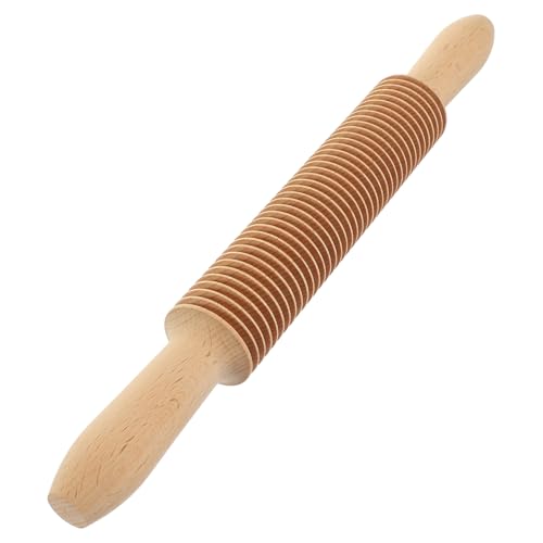 Lurrose Wooden Noodle Lattice Roller Cutter Fine Groove Spaghetti Pasta Rolling Pin for Kitchen Cooking with Smooth Edges Resistant Beech Wood Design