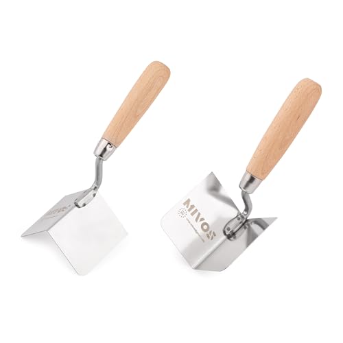 Mivos Lot de 2 Truelles d'angle en Acier Inoxydable - 80 x 60 mm - Truelle d'angle Intérieur et Extérieur en INOX - Truelle de Bord avec Poignée en Bois -...