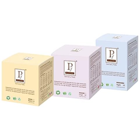 PLASTFREE 100% Organic Cotton Sanitary pad-Regular + Large + Night (Pack of 3 - 36 Pads)- Multibuy Offer £7 Premium Day + Night Pads with *Double Wings* Cover