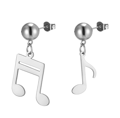Musik Note Hoop Ohrringe Violinschlüssel Dangle Drop Ohrringe Musikalische Themen Schmuck Anerkennung Geschenke für Musikliebhaber Lehrer (Asymmetrische Note Silber 2)