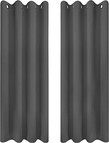 Utopia Bedding Blackout Curtains Grommet 2 Panels [Grey White, 46W x 54L Inches] Thermal and Sound Insulated Drapes for Bedroom and Living Room (117x137 cm)