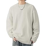 [OMKUY] 長袖tシャツ メンズ 綿100% ロングtシャツ クルーネック 無地 ロングスリーブ Tシャツ 長袖 ロンt 秋服 トップス インナーシャツ 丸首 カットソー ゆったり ティーシャツ プルオーバー カジュアル 大きいサイズ かっこいい 重ね着 部屋着 伸縮性 白 黒 グレー (JP, アルファベット, M, 標準, 袖口フリー仕様-ライトグレー)
