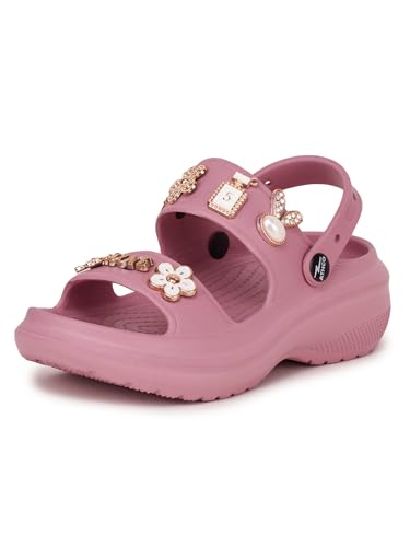Image of ATHCO Soho Clogs Sandal for Women's|Girls|Dual-Color Soft EVA Cushioned With Massage Footbed|Easy Wear with Adjustable Back Strap|Lightweight Platform Heels|Flexible|Breathable|Extra Soft Comfortable Anti-Skid Casual Mule|All-Season|Summer|Monsoon|Rain|Winter|Waterproof|Casual Slip-On Sandal with Cute Charms & Chunky Design|Indoor & Outdoor Wear|Trendy|Fashionable|Stylish|Shoes