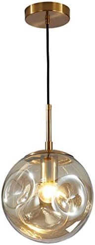 BOKT Gold Globe Pendant Light Glass Ball Chandelier Adjustable Height Ceiling Pendant Light Creative Lamp Shade Pendant Fixture for Bedroom Kitchen Island Bar(Amber)