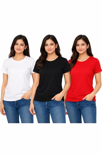 Image of Hangout Hub HH95 Tshirt for Womens | Regular Fit | Super Combed Cotton Women T-Shirt | Solid Plain Tees | Round Neck T Shirt | Half | Pack of 2 | 3 | 4 | 5 | 6