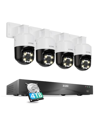 ZOSI 4K 16CH Security Camera System with AI Face Person Vehicle Detection, 4 x 8MP 4K Outdoor Auto Tracking PT PoE Camera with Floodlights, 2-Way Audio, 16 Port 32CH 8MP NVR with 4TB HDD