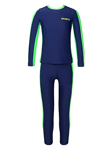 YEAHDOR Kids Boys Girls Sports Baselayer Long Sleeve Compression Tee Active Shirts and Leggings Tights Set Navy Blue 6