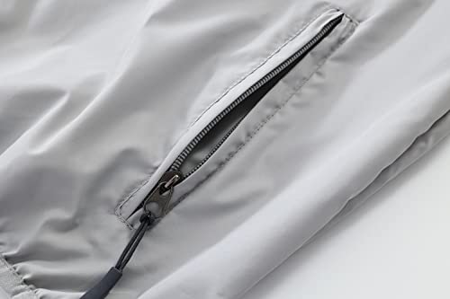 Spmor Casaco de corrida masculino leve à prova d'água embalável corta-vento, Cinza claro, GG