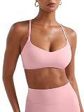 YEOREO Y Rückenträger BHS Damen Push Up Sport BH Gepolstert Fitness Medium Impact Yoga Tops mit Verstellbaren Rückenriemen Workout Gym Bra Babyrosa M
