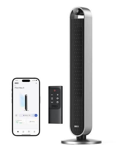 Dreo Pilot Max Smart WiFi Ventilador de Torre con Control por voz, Compatible con Alexa, Mando a Distancia, Silencioso de 7,9 m/s de Velocidad, Oscilante de 120°, 12 Velocidades, Temporizador de 12H