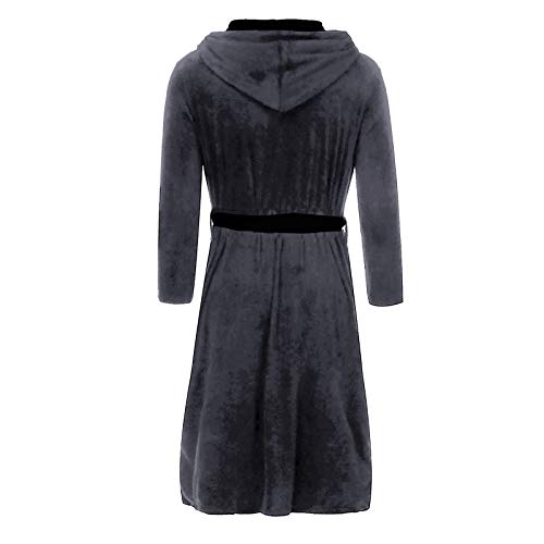 Roupão masculino de pelúcia para o inverno com capuz e manga comprida, roupão masculino, Cinza, P
