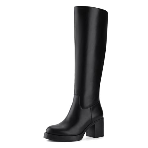 Image of Shoe'N Tale Platform Knee High Boots for Women Block Chunky Heel Round Toe Side Zipper Tall Boots