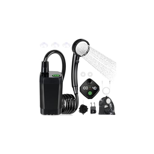 Spopal Portable Shower for Camping [Long-Lasting] 6000mAh Rechargeable Camping Shower Pump with Intelligent LED Display 4 Spray Modes IPX7 Waterproof Outdoor Shower Kit for Hiking Travel Car Pet