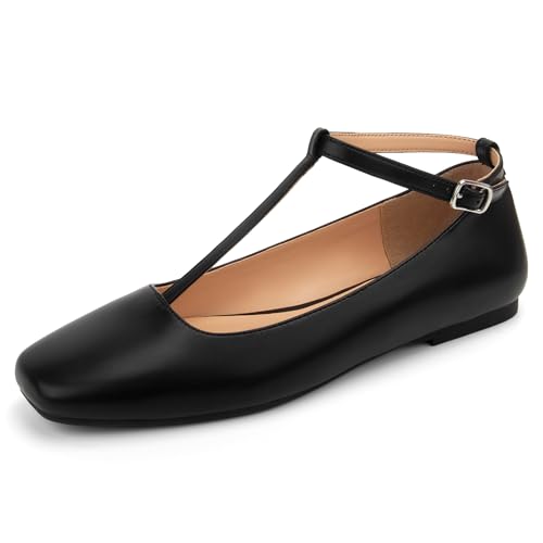 Mary Jane Flats Women Adjustable T Strap Square Toe Ballet Flats Ankle Strap Dress Comfortable Flats for Work,Date Nights Party,Office,Wedding3