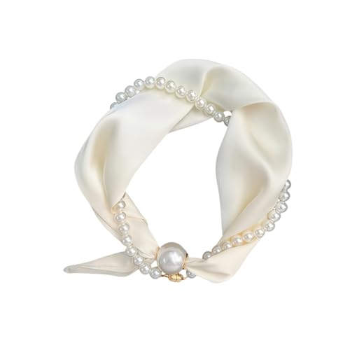 Women’s Silk Scarf Necklace with Charm Buckle Polka Dots Pearl Elegant Collarbone Chain Floral Print