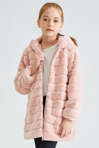 Giolshon Girls Faux Fur Fleece Jacket Sherpa Fuzzy Hoodie Winter Coat with Full Zip Fluffy Outerwear 21694