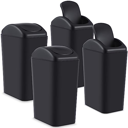 Image of Hoolerry 4 Pcs 3 Gallon /12 Liter Small Trash Can Plastic Kitchen Garbage with Lid Small Trash Bin for Bathroom Office Bedroom Kitchen Waste Outdoor (Black)