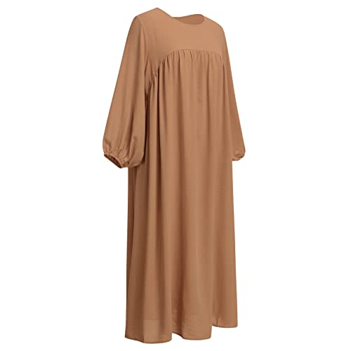 Robe musulmane Abaya marron ample en taille L avec manches bouffantes