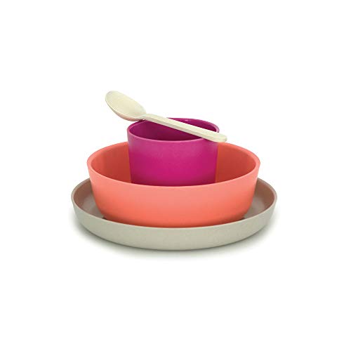 BIOBU by EKOBO Bambino  Juego de vajilla Infantil, Fuschia/Coral/Stone, 18 x 18 x 9 cm