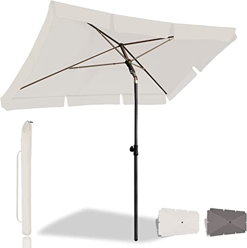 HOMEDEMO Parasol de Jardin Exterieur Inclinable, 200x125 cm, Crème, Parasol de Balcon avec Serrure rotative & Housse de Protection, Protection Solaire UV50+, pour Plage, Marché, Terrasse Cover