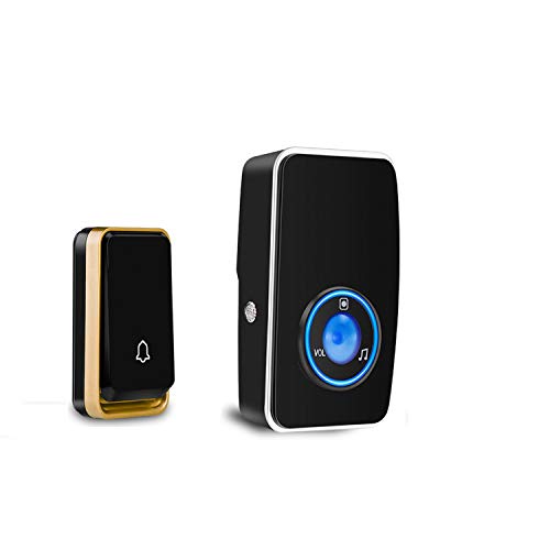 AURTEC 『No Battery Required』Wireless Doorbell Waterproof, Door Chime Kit with 1 Plug-in LED Flash Receivers & 1 Press Self-Powered Transmitter, 51 Chimes, 4 Volume Levels, No Battery Required, Black