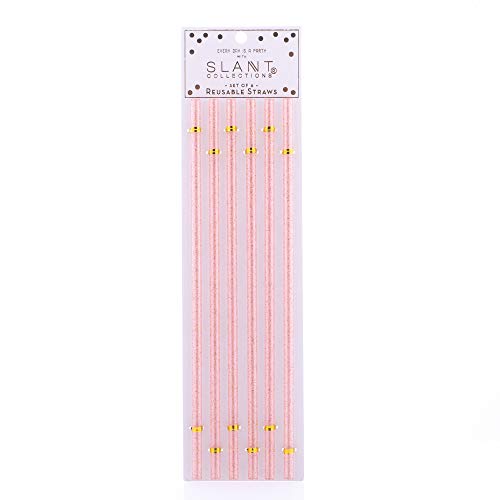 Set de 6 pitillos reutilizables acrílicos glitter rosa y dorado 28 cm miniatura 1