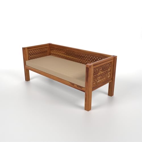 Image of Sheesham Wooden 3 Seater Sofa for Living Room | Rosewood Cushion Sofa | Solid Wood Sofa Set for Lounge