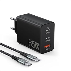 65W USB C Ladegerät, 3Port USB Schnellladegerät mit Ladekabel 2M,USB C Netzteil für MacBook Air Pro M1/M2,iPhone 17 Pro Max/16/15/14/13,Switch,Galaxy S24 Ultra/S23/S22,Tablet,Laptop,Handys usw