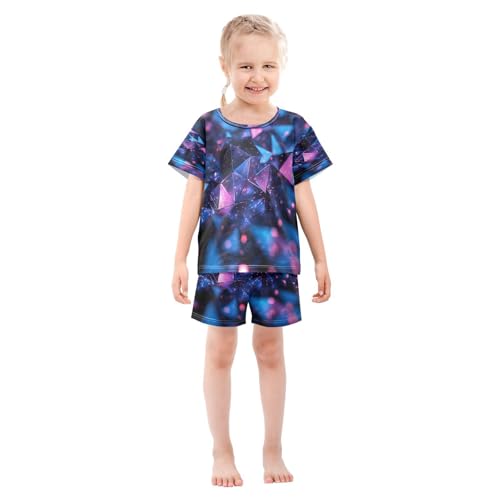Pajama Sets Short Sleeve Abstract Structure Dark Blue Soft Cotton Summer Sleepwear 2 Piece PJS Size 5-14T4