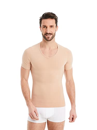 FINN Figurformendes Kompressions-Shirt Herren mit Bauchweg Effekt - Kurzarm Shapewear Unterhemd aus Baumwolle - Body Shaper für einen flacheren Bauch Hautfarbe Nude L